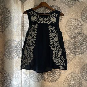 Lucky Brand Navy With Cream Detailing Blouse